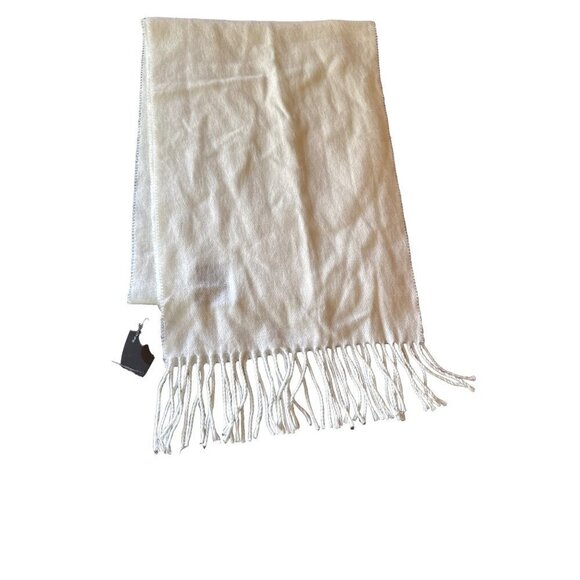 NWT Cejon White Muffler Scarf One Size Fringe Trim - Picture 5 of 6